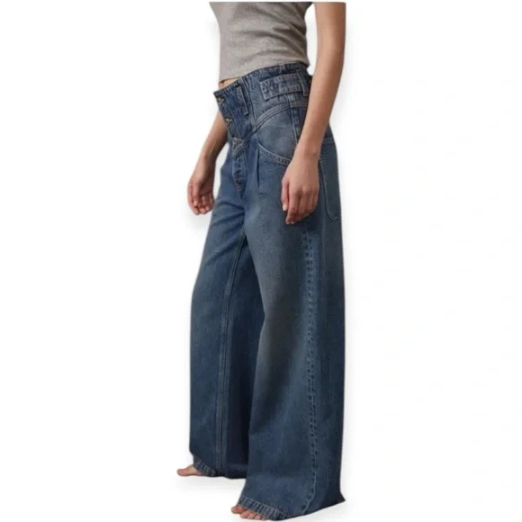 Free People We The Free Super Sweeper Wide Leg Jeans In The West Wash Size Med - Picture 10 of 14